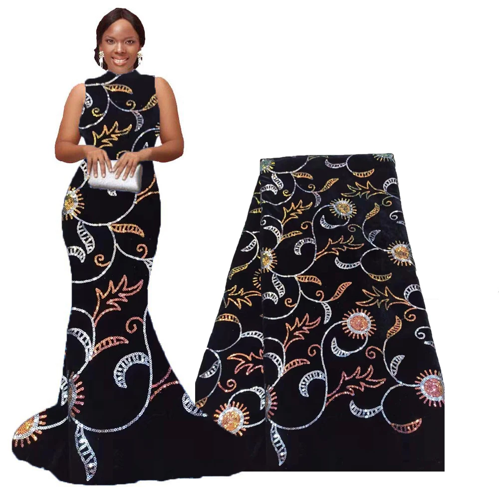 

2020 New Arrival African Lace Fabric High Quality French Velvet Lace Fabric with Sequins Lace Fabric for Wedding Party Dress
