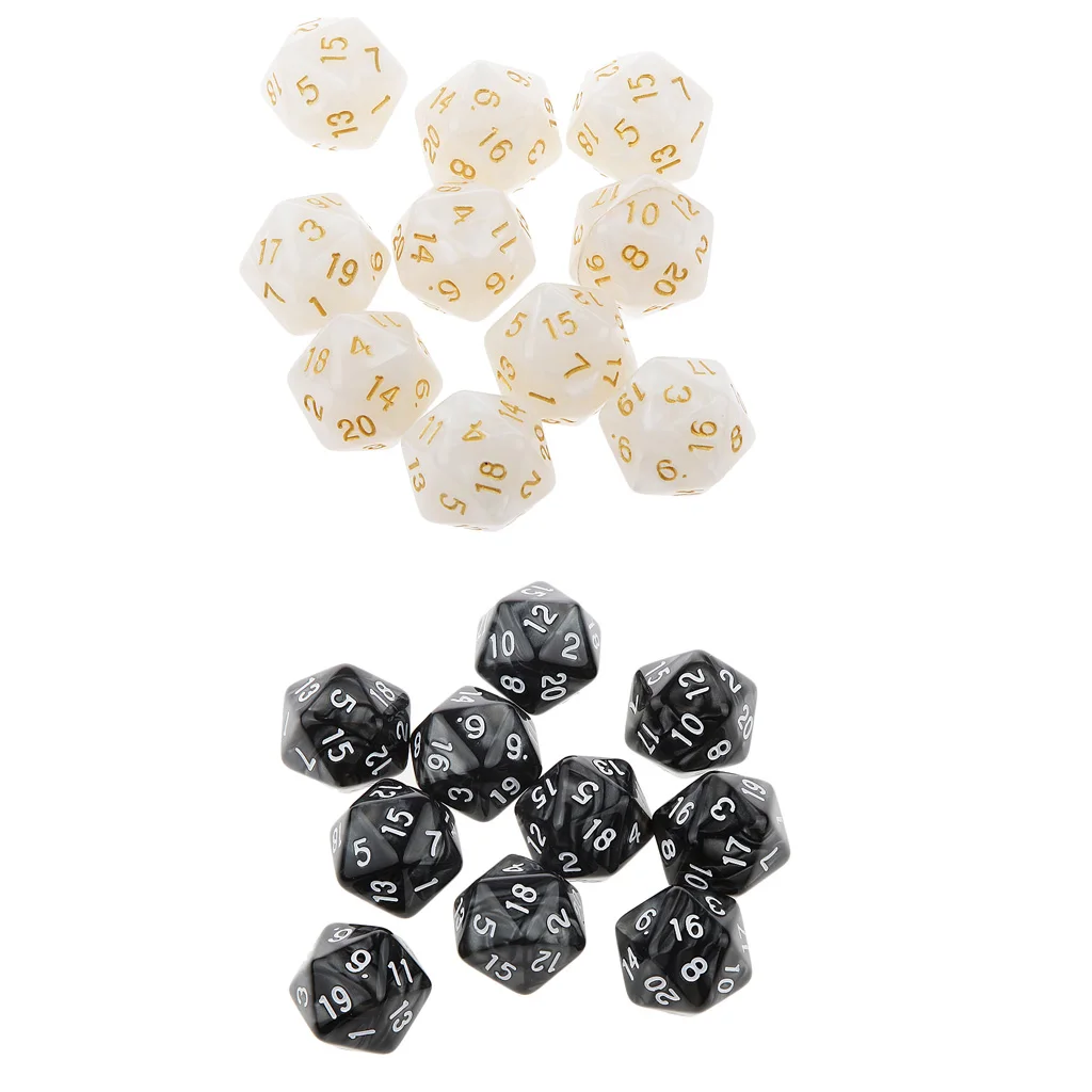20x Polyhedral D10 D20 Dice 10mm for Dungeons and Dragons Gaming Toy Black&White