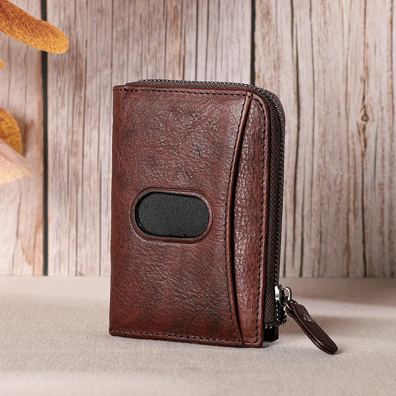 

Origional Handmade Purse Men's Genuine Leather First Layer Vegetable Tanning Cowhide Zipper Multi-functional Card Holder Retro V