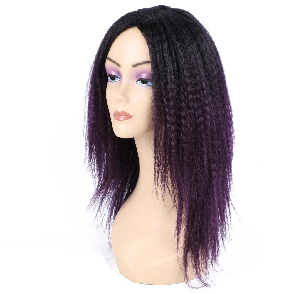 

14 Inch Curly Wigs for Women Kinky Straight Ombre Black to Purple Heat Resistant Synthetic Natural Middle Part Cosplay Party