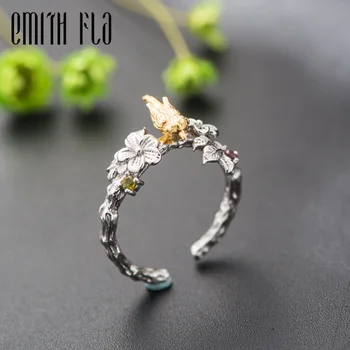

Genuine 100% 925 Sterling Silver Chinese Style Cloisonne Birds Rings Female Vintage Open Rings Fashion Jewelry For Women