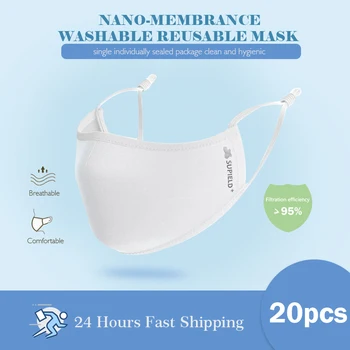 

BH SUPIELD 20 Pcs Reusable Multiple-use Nano Masks Face Mask 95% Filtration Features Washable Breathable 4 Layered Mascarilla