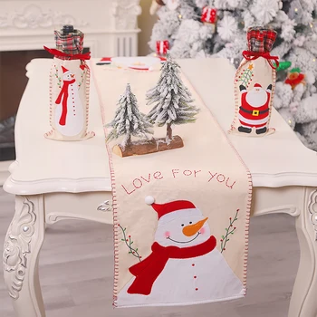 

Christmas Table Runner Mat Santa Print Tablecloth Christmas Table Flag for Home Party Decoration