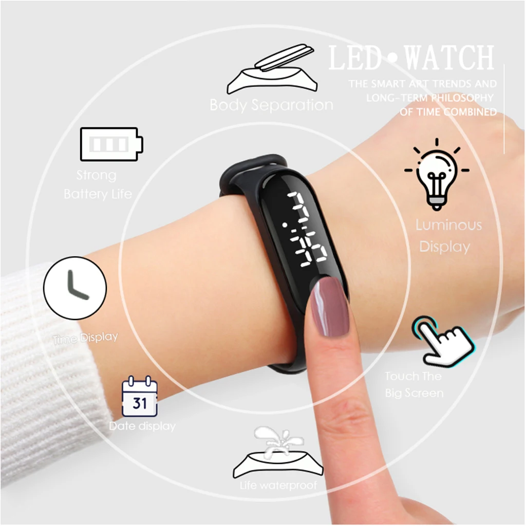 Unisex Silicone LED Digital Creative Touch Screen Sport Watch Bracelet Digital Wristwatches Adjustment Men/Women/Kids