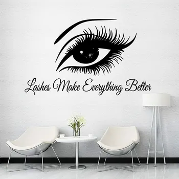 

Lashes Make Everything Better Quotes Beauty Salon Wall Sticker Vinyl Interior Decor Eyelashes Decals Removable Wallpaper 4137