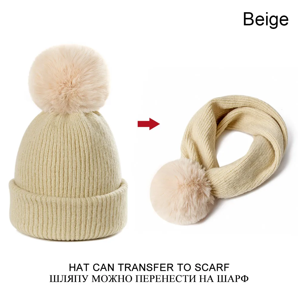 MLTBB, Новое поступление, зимняя женская шапка, одноцветная, с милым помпоном, для девочек, Модная вязаная шапка двойного назначения, женские шапочки, шапка, шарф, 1 шт - Цвет: C