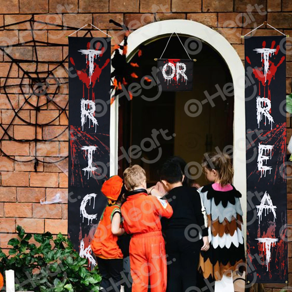 Лечение или трюк баннер Хэллоуина знак на дверь Хэллоуин вечерние товары для дома и офиса Ужасы декоративные сувениры 4+ наклейка с челюстью