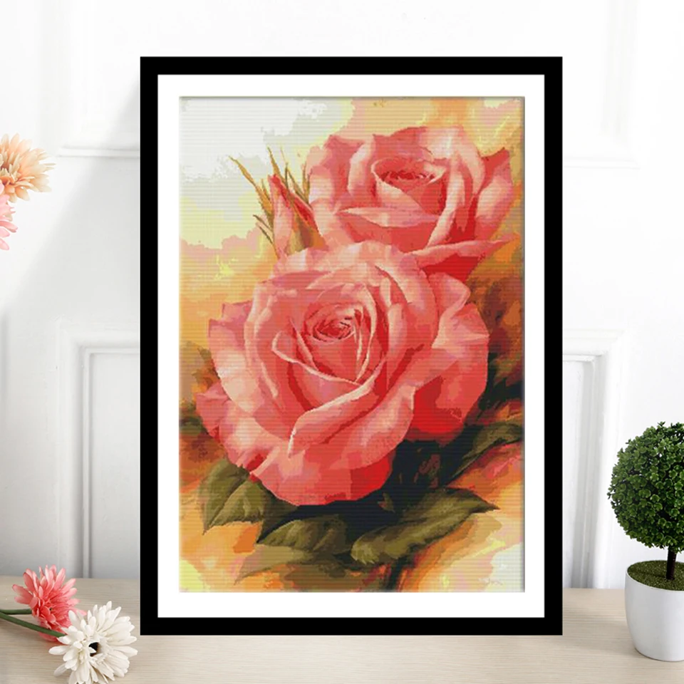 

Beautiful pink rose Needlework DMC Embroidery kit 11CT 14CT Handwork Cross Stitch Sets Chinese DIY Sets Needlework Home Decor