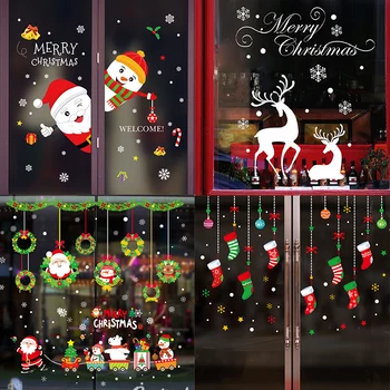 

1pcs Merry Christmas Wall Stickers for Home Christmas Decoration New Year Windows Santa Claus Elk Glass Wall Sticker Window Home