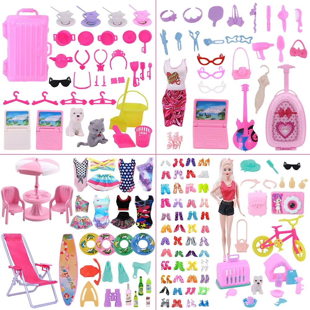 Random 43 pieces/set of girl toy accessories dress shoes boots glasses backpack various accessories suitable for 11 inch dolls newborn photography props various colors and styles baby headbands girl flower princess headwear photo shooting accessory