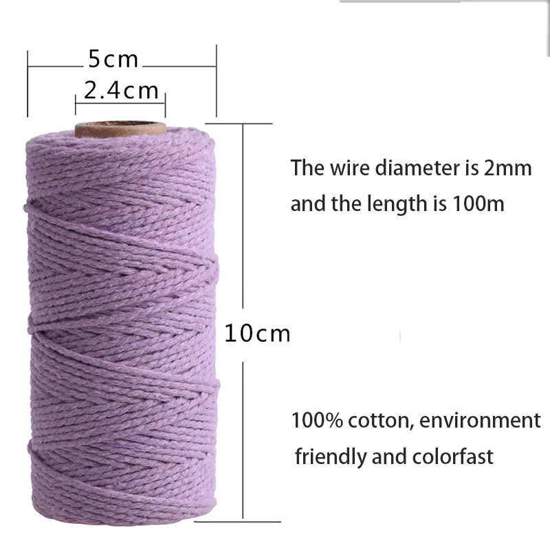 Cotton Rope Colorful Twine Macrame Cord String Thread 2mm 100m Party Wedding Decor Accessory Home Textile Crafts DIY Cord