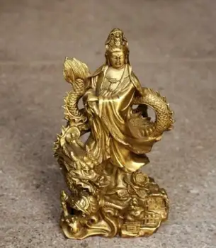 

Tibet Buddhism Brass Copper Kwan-yin Guanyin Bodhisattva Ride Dragon Statue
