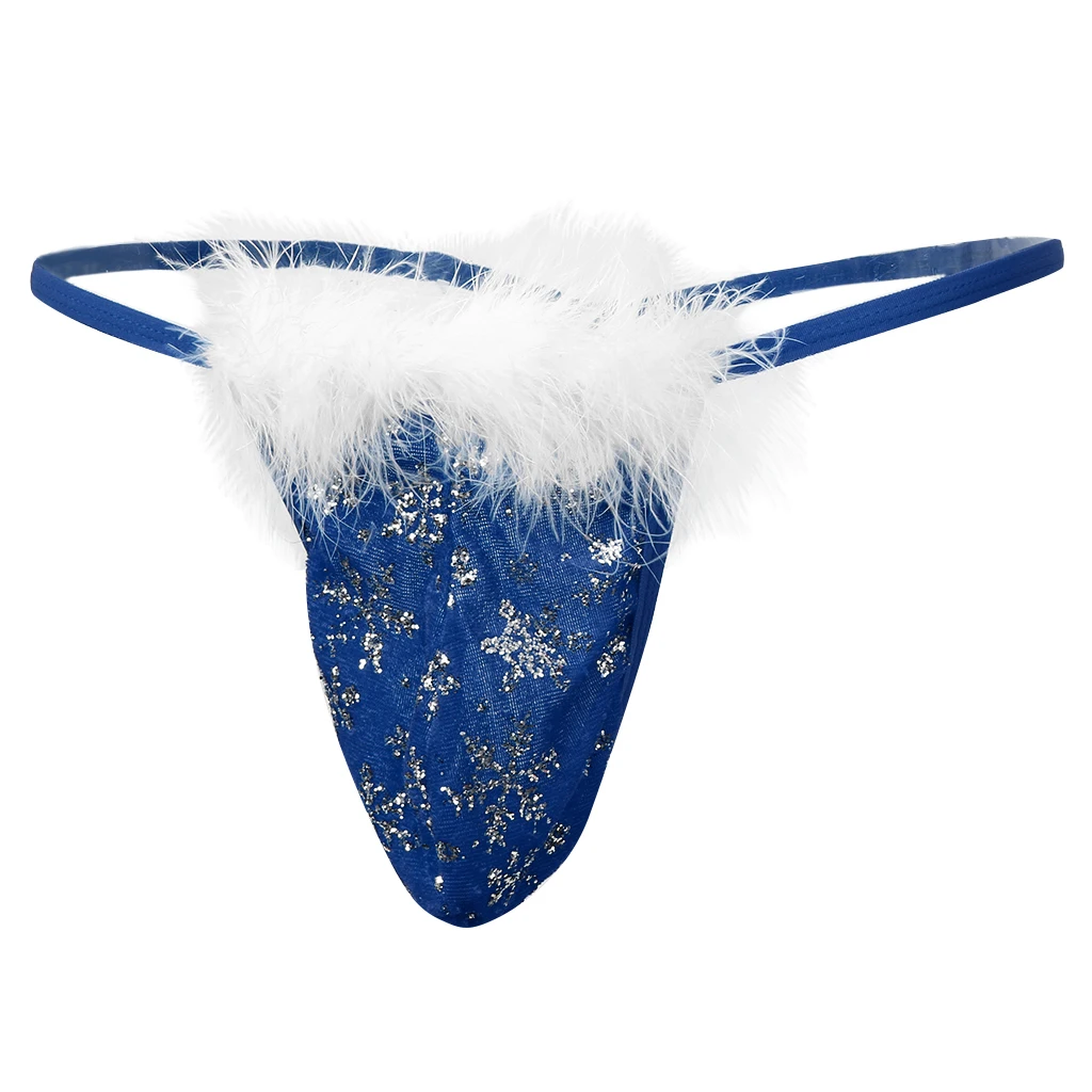 Men&rsquo;s Christmas Gift Snowflake G-String Bikini Thongs Underwear Sexy Briefs T-Black Lingerie Party Cosplay Costume