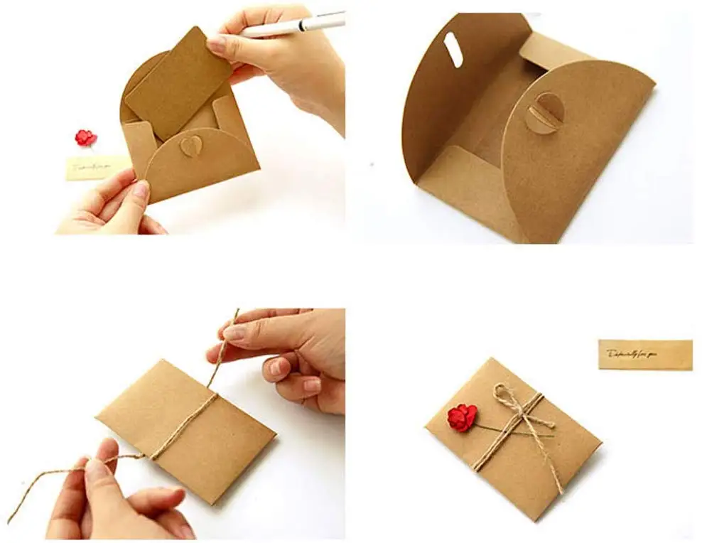  Kraft Paper Handmade Greeting Cards DIY Invitation Envelopes Thank You Flower Postcard Envelope Chr - 4000380921552