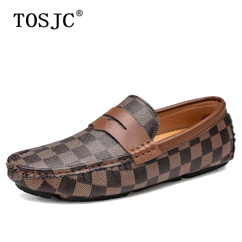 

TOSJC Winter Mens Penny Loafers Warm Driving Shoes with Fur Fashion Plaid Moccasins Man Slip-on Boat Shoes Casual Flat Footwear