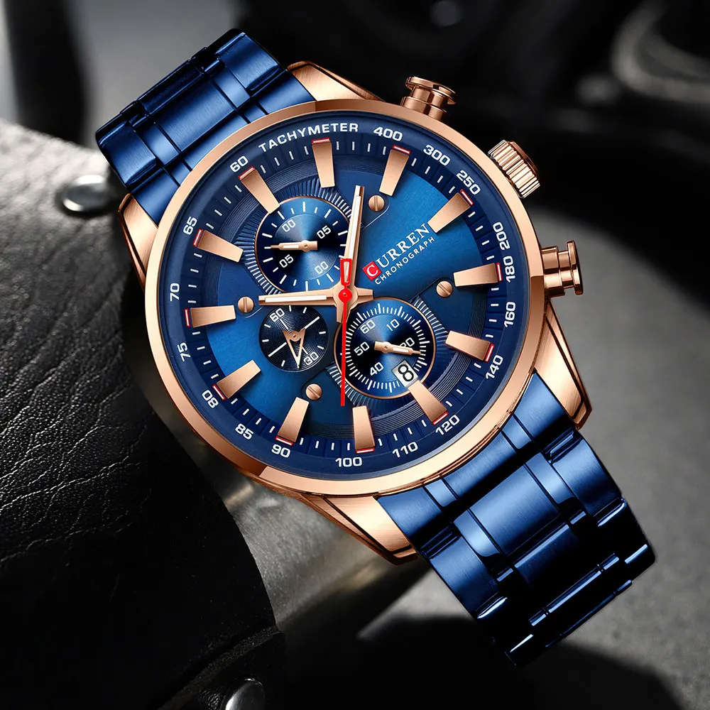 Fashion Top Brand Sports Watch Men Stainless Steel Chronograph Wristwatch Male Clock Auto Date Casual Business Watch Reloj