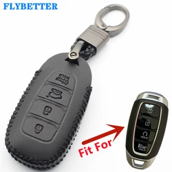 FLYBETTER Genuine Leather 4Button Smart Key Case Cover For Hyundai Santa Fe TM/Palisade/Grandeur/Azera/Elantra GT/Kona  L536
