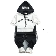 Для детей, состоящие из кофты с капюшоном и штанов, 2 шт./компл. одежда для малышей из хлопка для мальчиков и девочек детские короткие Спортивная одежда наряд модная детская Повседневное тренировочные костюмы; сезон осень