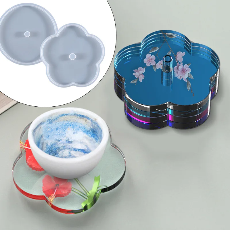 

DIY Crystal Silicone Mold Creative Rotating Flower Cup Pad Coaster SetTable Ornamental Molds For Handmade Resin Art Casting