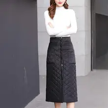 Женские зимние хлопковые утепленные юбки размера плюс, длинные юбки-карандаш, прямые женские модные теплые юбки с высокой талией
