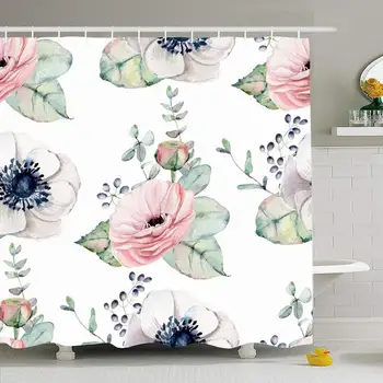 

Shower Curtain Set with Hooks 60x72 Foliage Watercolor Flower Valentine Backdrop Pattern Nature Can Romantic Vintage Wrapping