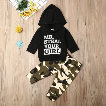 

Pudcoco Autumn Newborn Baby Boy Clothes Letter Print Long Sleeve Hooded Cotton Tops Camouflage Print Long Pants 2Pcs Outfits Set