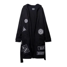 Мужские длинные модные толстые тренчи пара пальто с вышивкой зимние мужские женские модные теплые толстовки худи в стиле аниме кардиган костюм