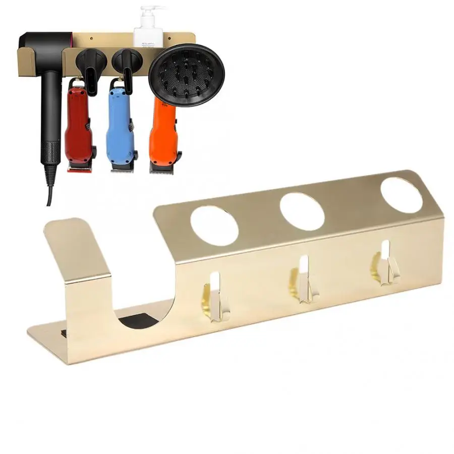 

Blow Dryer Stainless Steel Hair Dryer Storage Rack Wall-Mounted Electric Hair Clipper Holder Support (Gold) Salon Diffuser