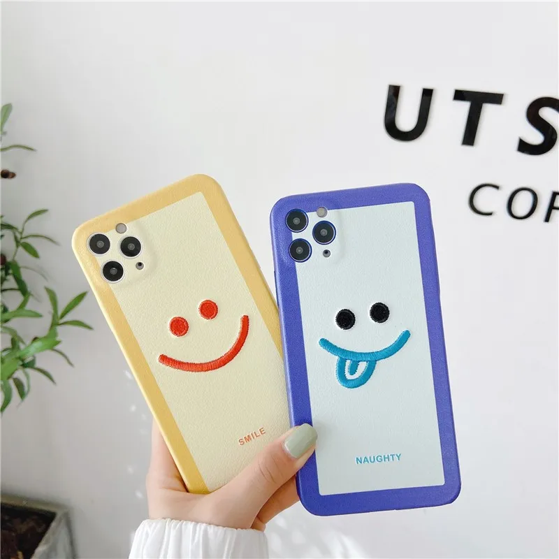 

Cute embroidery 3D Matte Couple Phone Cover Case For Iphone X 11 pro Xs Max Xr 10 8 7 Plus SE 4.7 Luxury pu leather Coque Fundas