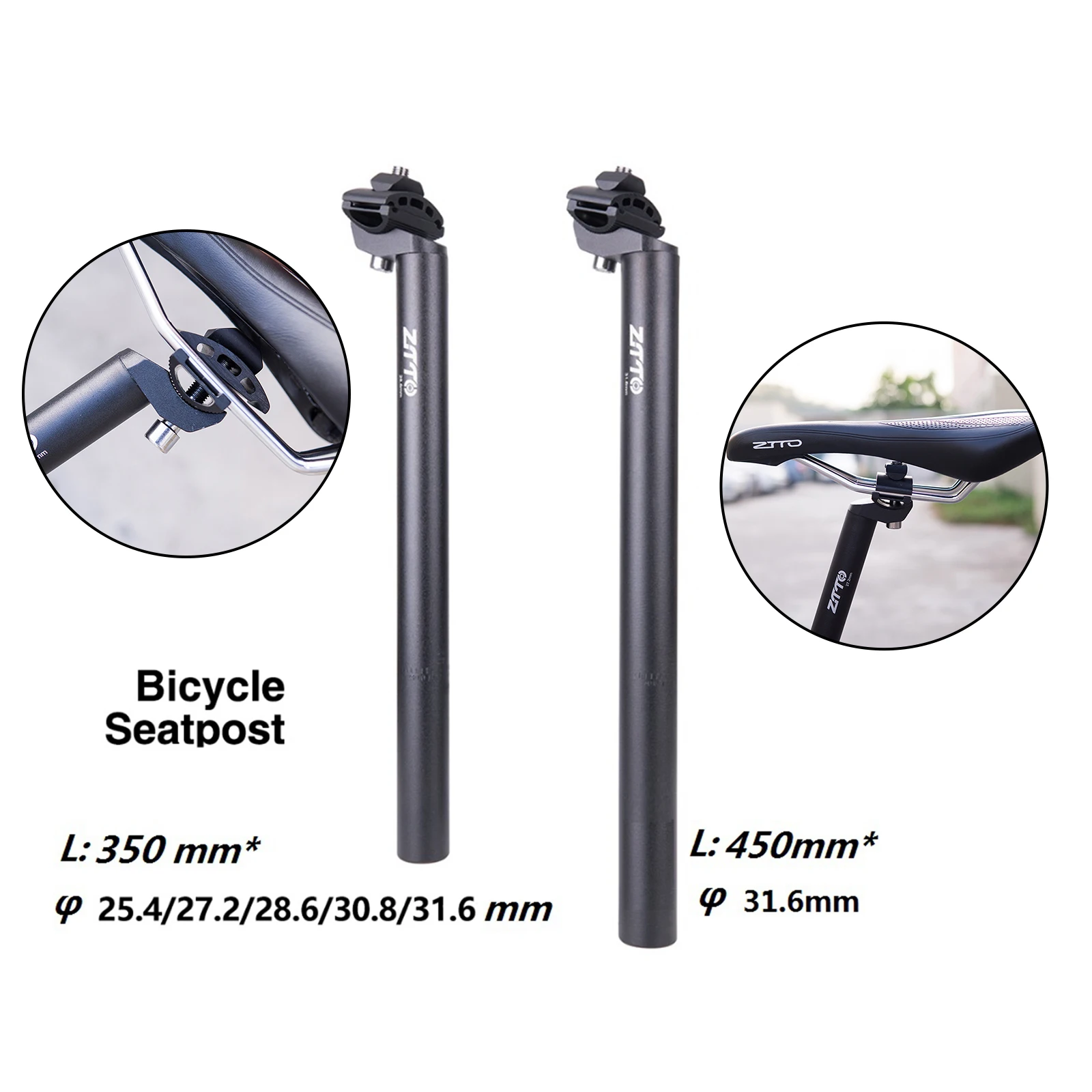 Bike Bicycle MTB Replacement Long Seatpost Seat Post (350mm 450mm) φ 25.4 27.2 28.6 30.8 31.6mm for Mountain Bike Road Cycling