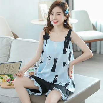 

Sexy Lingerie Spaghetti Strap Silk Satin Shorts Pajama Sets Women 2020 Summer Sleepwear Suit Homewear Pijama Mujer Home Clothes