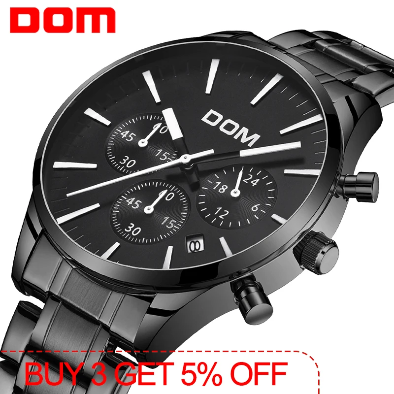 

DOM New Watches Men Luxury Brand Stop Watch Men Sport Watches High Quality Steel Quartz Wristwatch Relogio Masculino M-635BK-1M