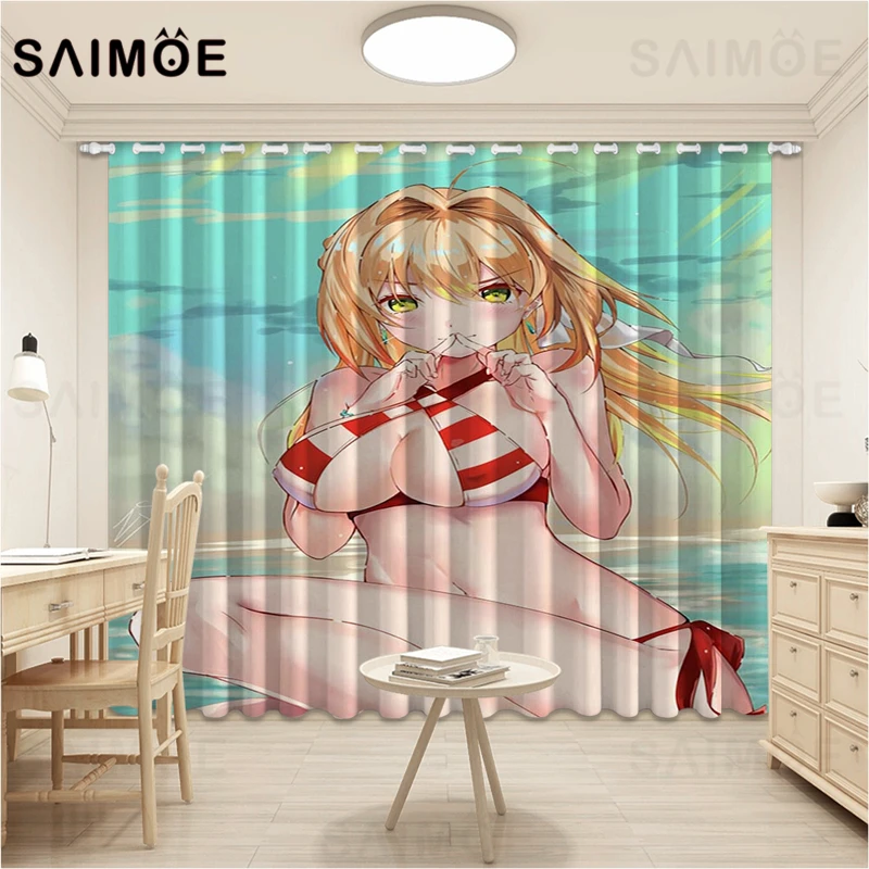SAIMOE Fatestay Night Anime Curtains Sexy Striped Bikin Curtain For Living Room Female Bedroom Ultra Thin Micro Shading | Дом и сад