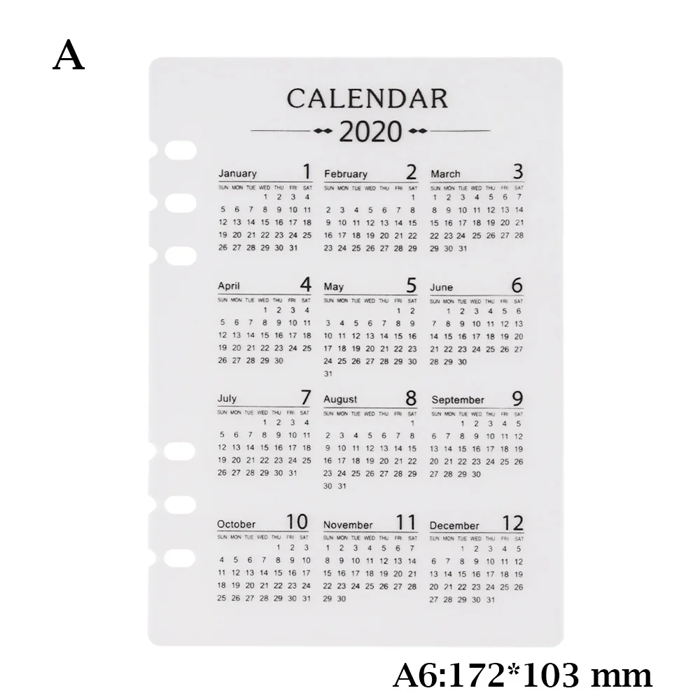 2 шт. PP модный календарь A5/A6 с 6 отверстиями, индексный разделитель, канцелярские принадлежности для планировщика, органайзер для ноутбуков - Цвет: A A6