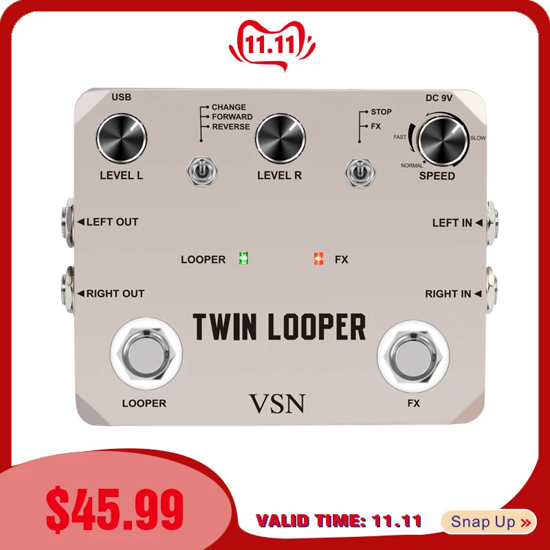 

Twin Looper Electric Guitar Effect Pedal Loop Station 11 Types of Play with 10 Minutes of Recording Time