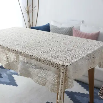 

Vintage Cotton Knitted Tablecloths Rectangle Wedding Crocheted Tablecloth Handmade Hollow Weaving Cotton Lace Table Cloth Covers