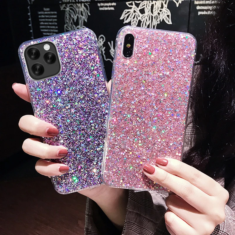 Роскошный блестящий Блестящий Мягкий силиконовый чехол для iPhone 12 Mini 11 Pro Max XR XS 5 7 6