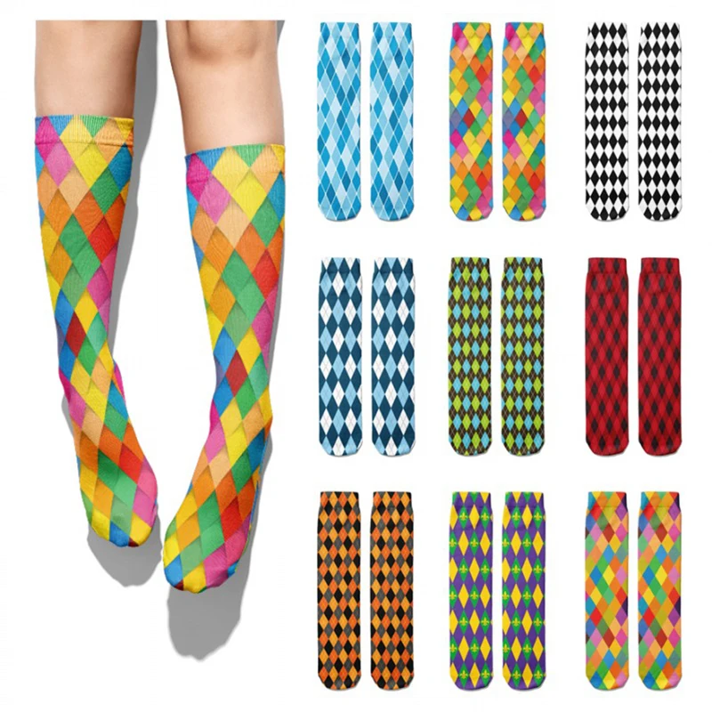 

Novelty Men Socks Cozy Combed Cotton Funny Women Socks Color Diamond Stripe Pattern Casual Happy Party Gifts Socks Skarpety