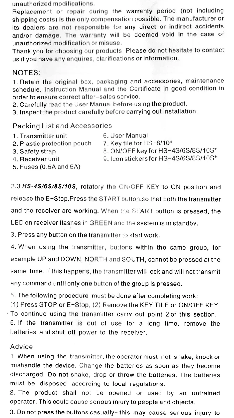 1 transmissor e 1 receptor, 6 canais, 12-24V, Hs-6