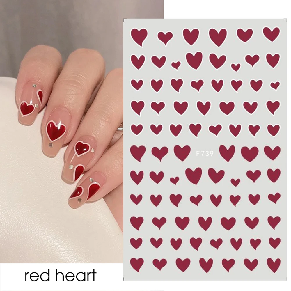 10x8cm 3D Love Heart Red Black White Laser Gold Silver Nails Sticker Self -Adhesive DIY Manicure Nail Art Decal Decoration | Красота и