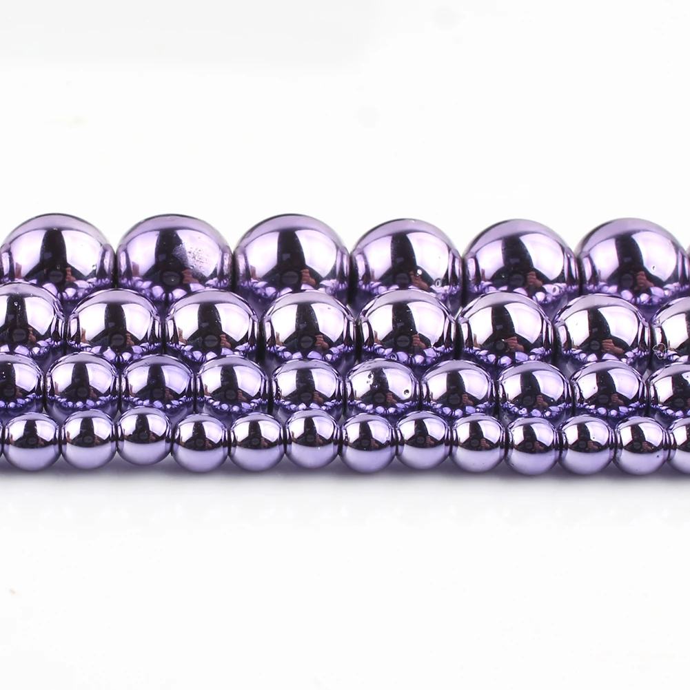 Natural Stone Hematite Round Beads in Gold & Silver Tones for Jewelry Making - 15'' Strand