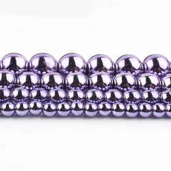 Natural Stone Hematite Round Beads in Gold & Silver Tones for Jewelry Making - 15'' Strand (Purple)