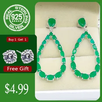 

Green Emerald Silver Color Drop Earrings for Women Wedding Dangler Earrings Bridal Jewelry Free Gift Box