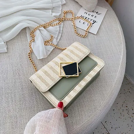 

Small fresh women's woven bag fashion contrast color small square bag sweet lady wild texture chain shoulder messenger bag