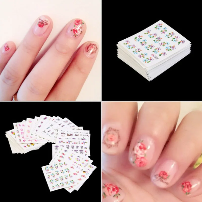 50 Sheets Nail Art Water Transfer Stickers Mixed Designs Beauty Flower Watermark On Nails Tips Decals Wraps Nail Art Tools