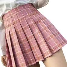 Women Skirt Stitching Dance Plaid QRWR Girls Sweet High-Waist Student Summer Cute XS-3XL