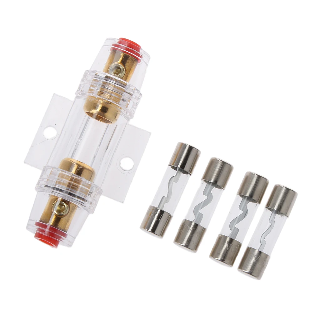 4 / 8 Gauge AGU Fuse Holder Car Audio Refit Gold Plated & 4 Pcs 60 AMP Fuses