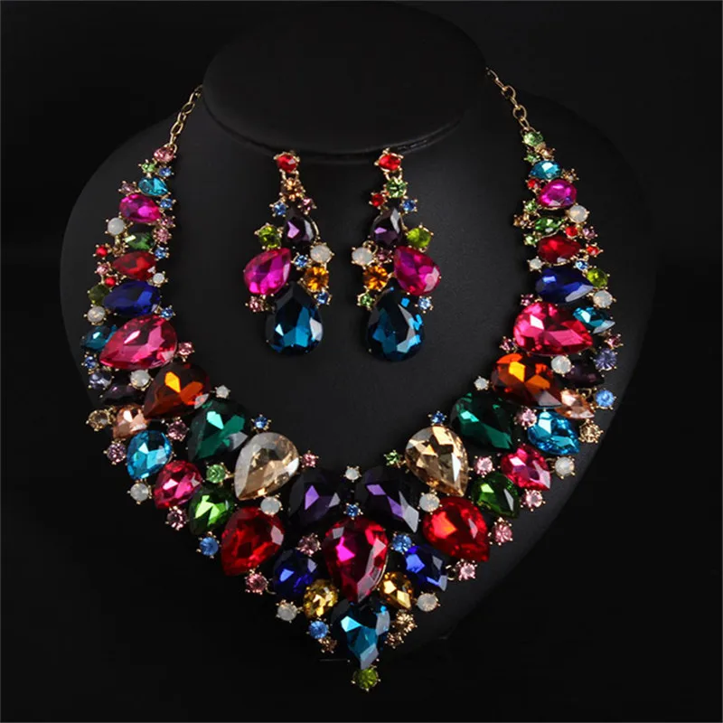 Big Water Drop Full Crystal Wedding Jewelry Sets 5