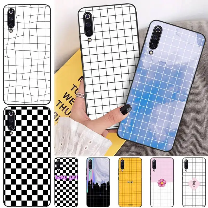 

LJHYDFCNB Black white checkered stripe Phone Case Cover for xiaomi mi 8 9 8SE 9SE 8Lite mix2 2S max2 3 Pocophone F1