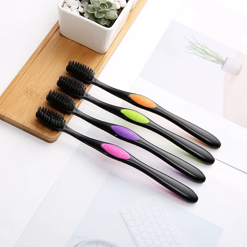 10 Piece Set Bamboo Charcoal Toothbrush Wholesale Adult Ultra-Fine Soft Bristle Toothbrush Shop Supermarket Supply of Goods Manu